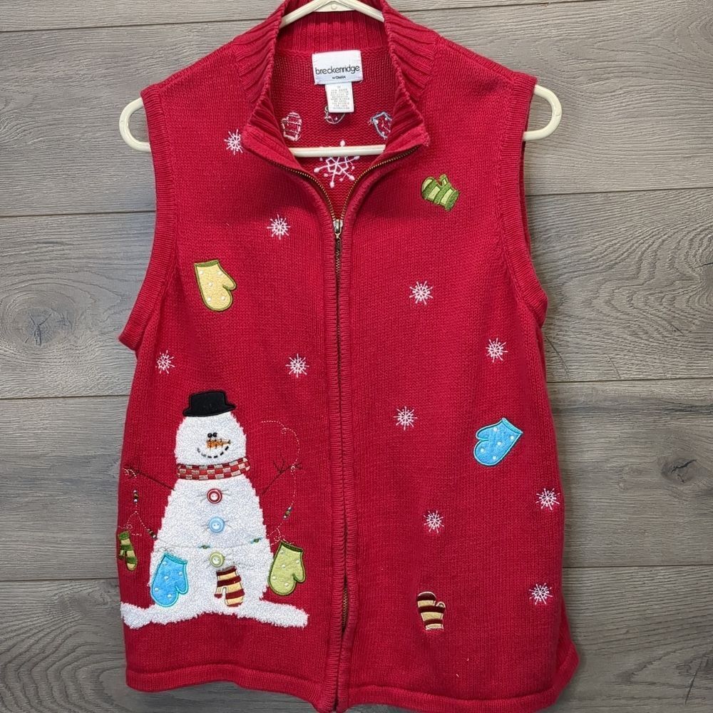 Breckenridge Snowman Holiday Sweater Vest Zip Up Women's Plus Size 1X